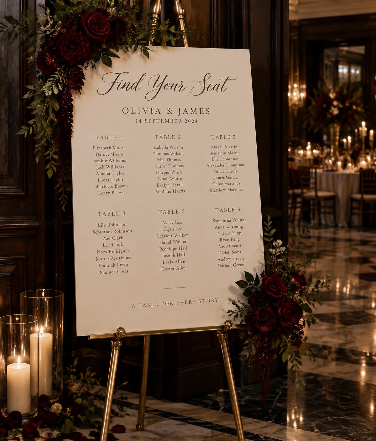 Sketch of the seating plan on a floor easel